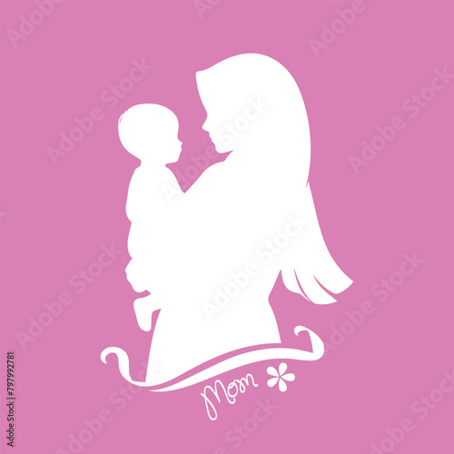 mom and baby vector illustration for mothers day card pink background