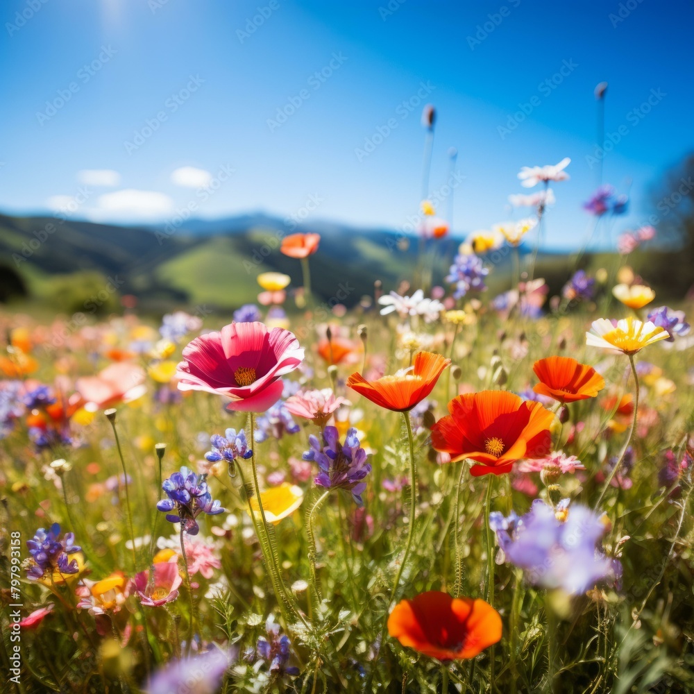 b'Field of flowers with mountains in the distance'