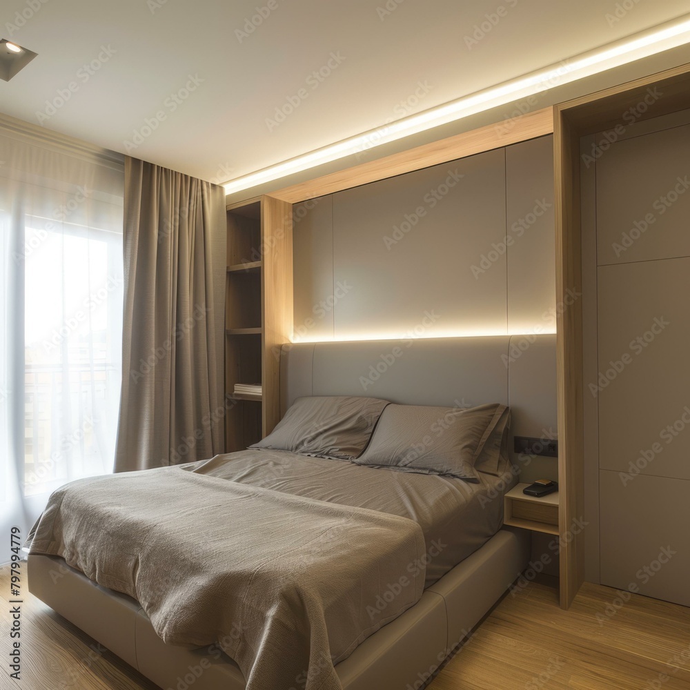 b'Modern minimalist bedroom interior design'