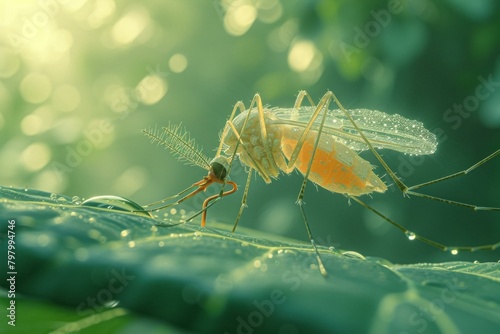 b'A close-up of a mosquito on a leaf' photo
