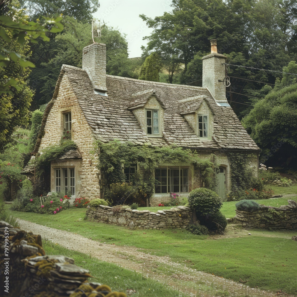 b'A charming stone cottage nestled in the countryside'
