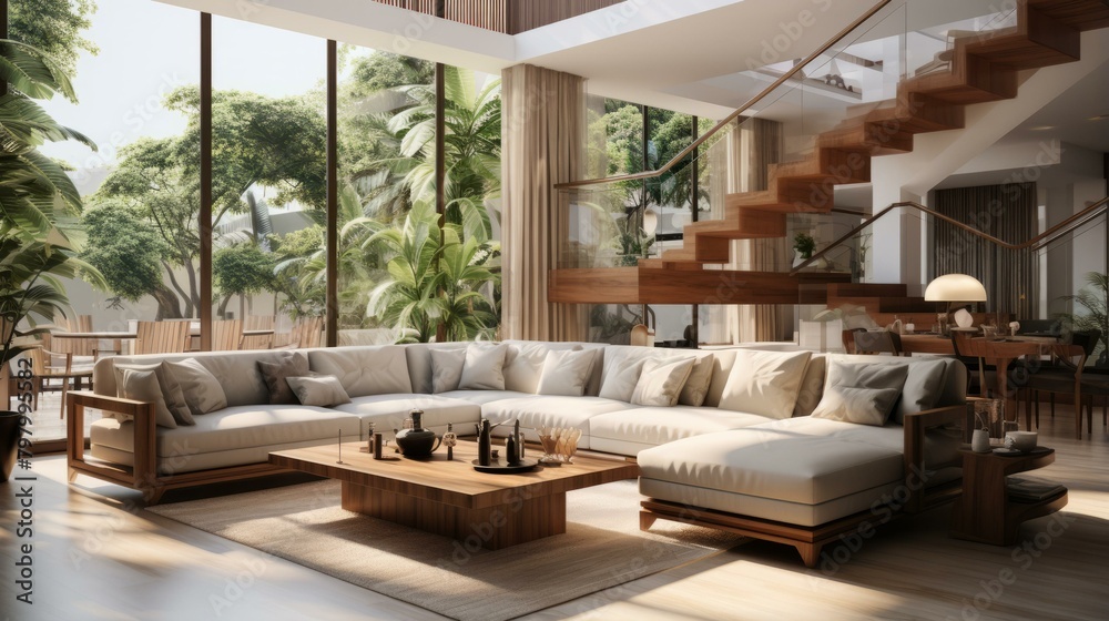 b'Bright and Airy Living Room With Tropical Views'