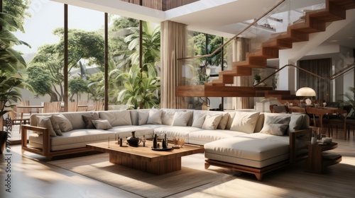 b'Bright and Airy Living Room With Tropical Views' © Adobe Contributor