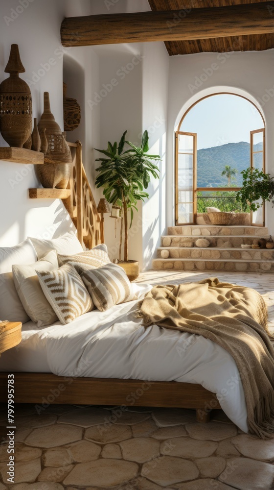 b'Modern rustic bedroom with a stunning view'