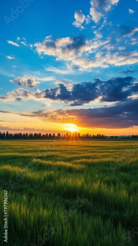 b Field of wheat under a setting sun 
