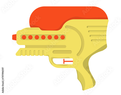 PNG, Bright multi colored childrens toys. Cartoon kids toy weapons, water guns, pistols and blasters. Different toy gun flat vector illustration set. Plastic handguns and rayguns for summer games.