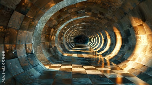 Futuristic tunnel with glowing lights