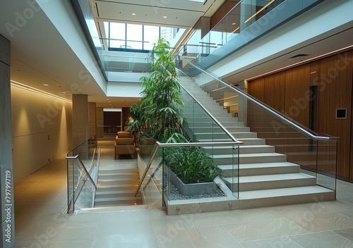 b Staircase with plants in the middle 