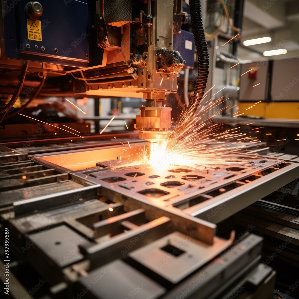 Fototapeta premium b'Industrial laser cutting machine in operation'