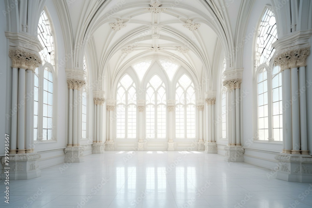 b'ornate white gothic chapel interior'