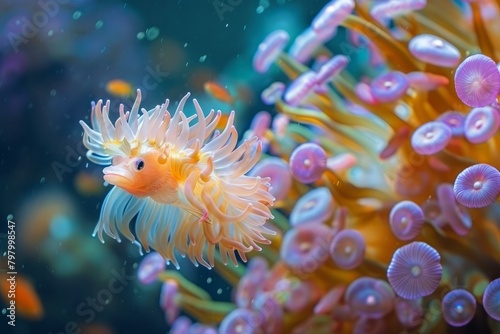 b'A mesmerizing sight of a sea anemone and its symbiotic clownfish'
