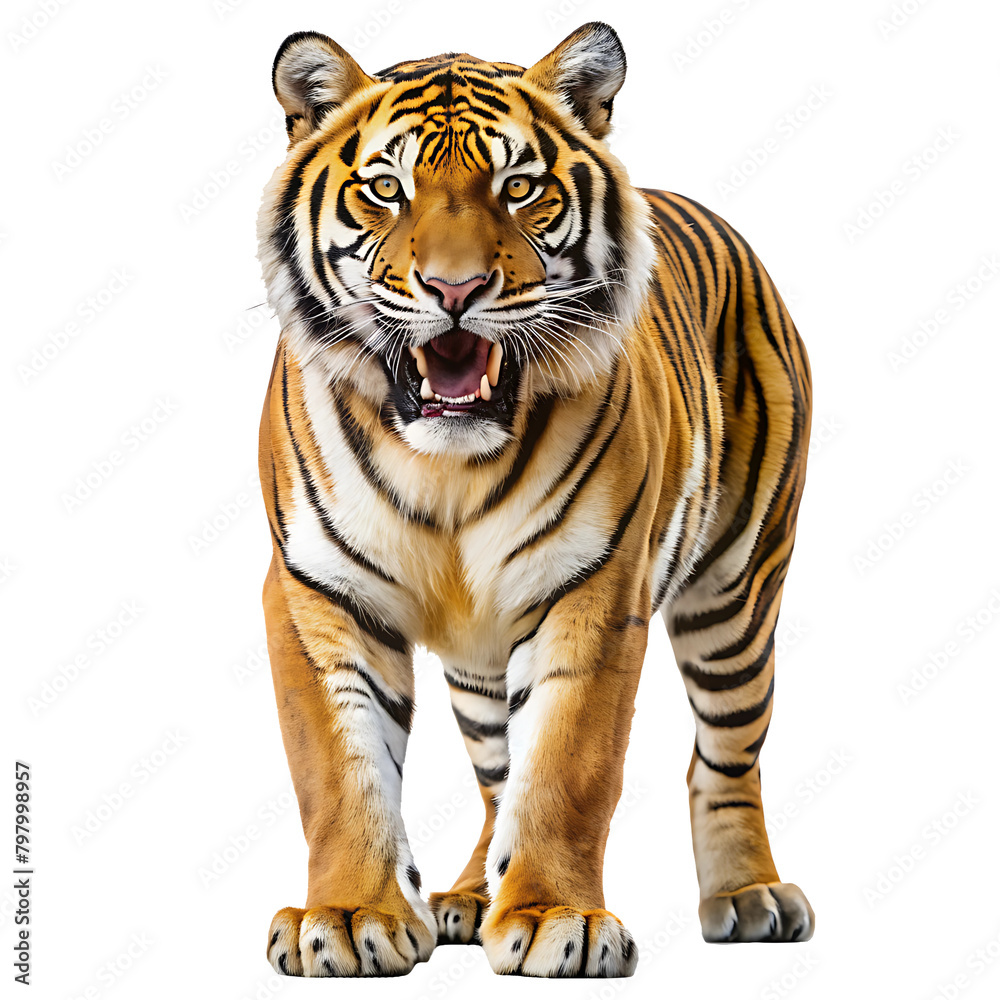 Tiger standing and growling big cat  isolated on white background,PNG.AI GENERATED
