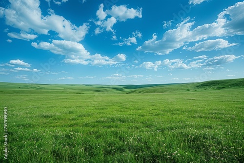 b Grassland scenery under the blue sky and white clouds 