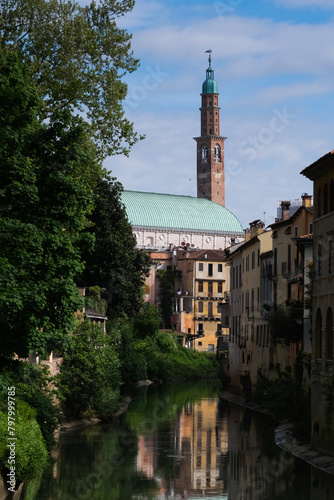 Basilica del Palladio riflessa nelle acque del fiume Retrone, vista da ponte Furo, Vicenza, Veneto, Italia photo