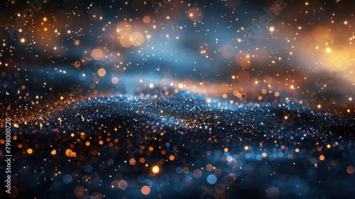 Background of abstract glitter lights. blue, gold and black. De focused © tydeline