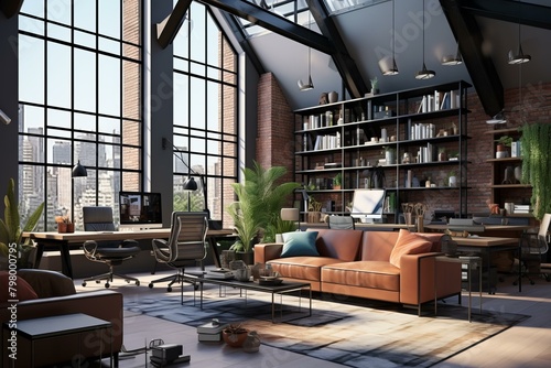 b'Modern industrial style office interior design'