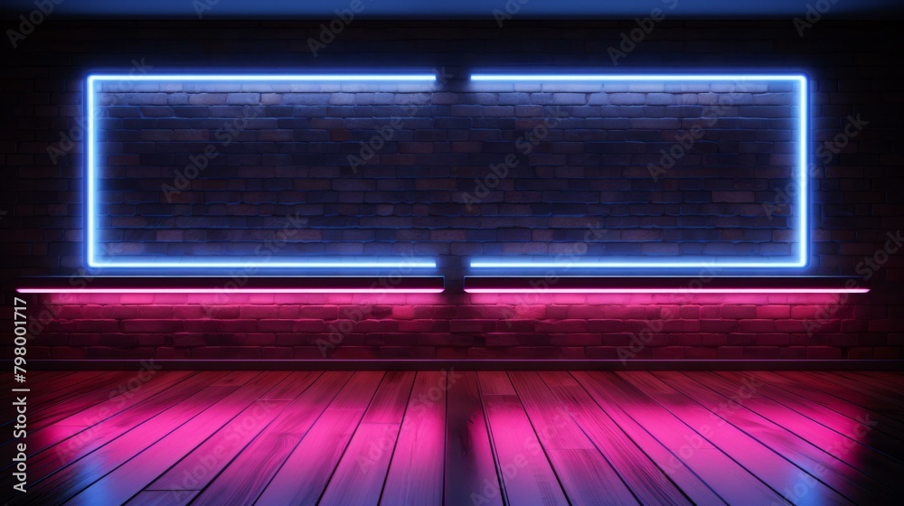 b'Blue and pink neon lights in a dark room' b'Blue and pink neon lights in a dark room'