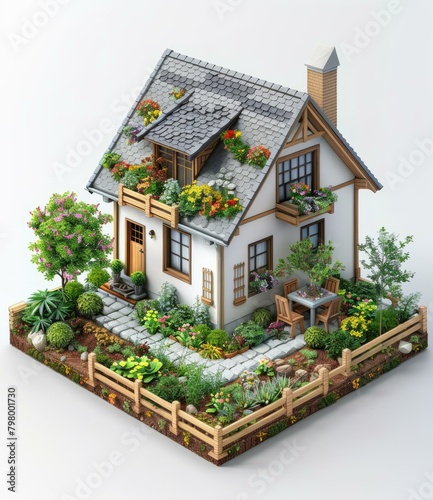 b A small cottage with a garden full of flowers 