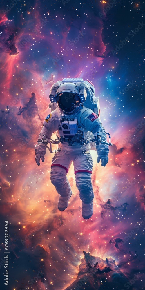 b'Astronaut in spacesuit floating in the vastness of space' b'Astronaut in spacesuit floating in the vastness of space'