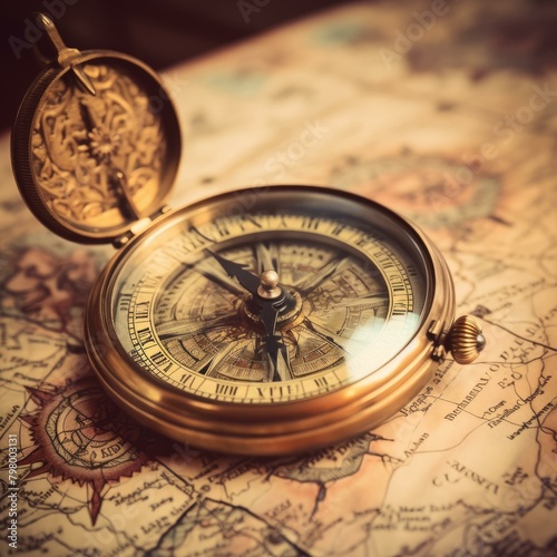 b'An illustration of a compass on top of a detailed world map'