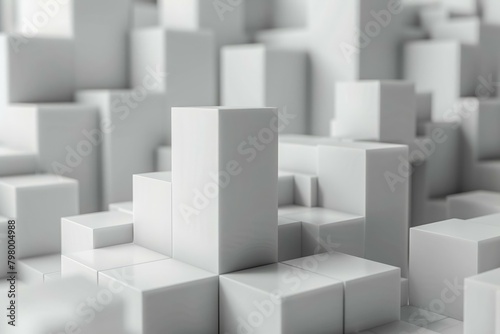 b'White podium on a white plinth against a white background'