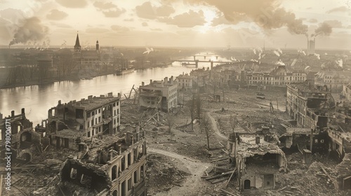 Destroyed city of Posen, Poland after World War I