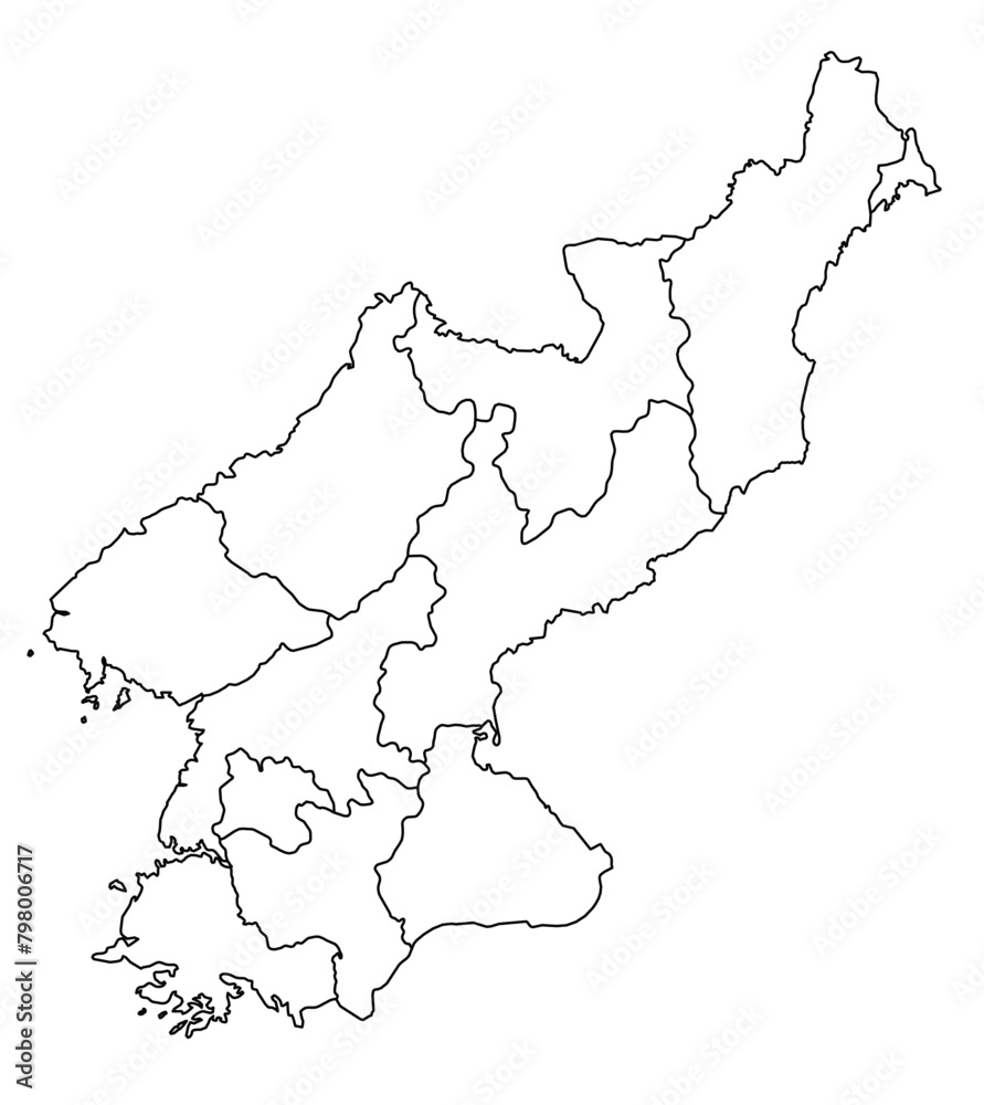 Outline of the map of North Korea with regions