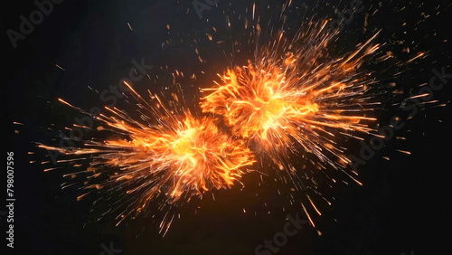 Abstract backgrund of sparks and fire line of molten metal from the burning of iron at night