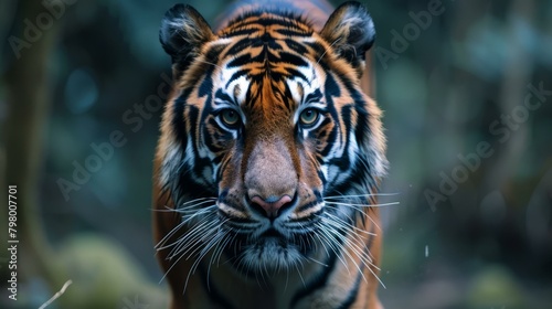 b A fierce tiger stares down its prey in the jungle 