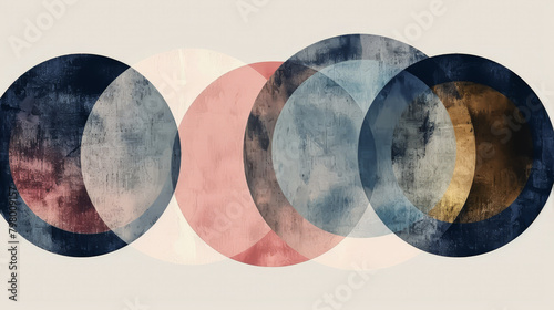 Elegant abstract with overlapping circles in desaturated colors, with a vintage texture