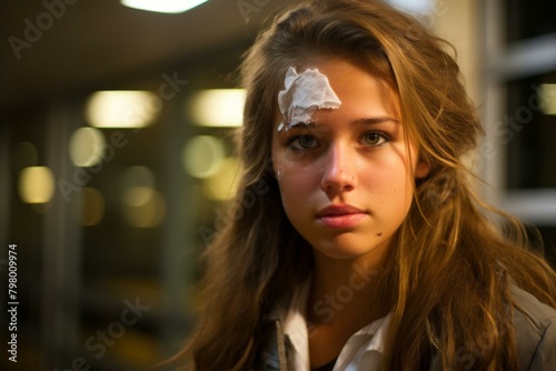 b'Portrait of a Teenage Girl with a Bandage on Her Forehead' © Adobe Contributor