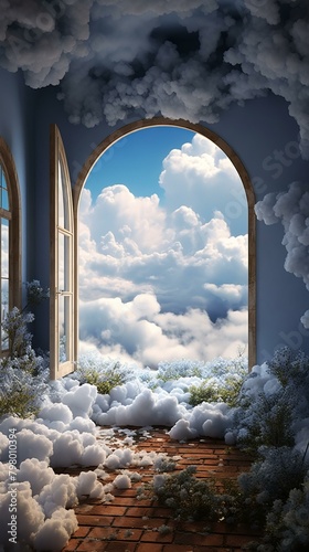 b'Blue Sky Through Arched Doorway'