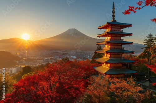 b'Mount Fuji and Chureito Pagoda in Autumn'