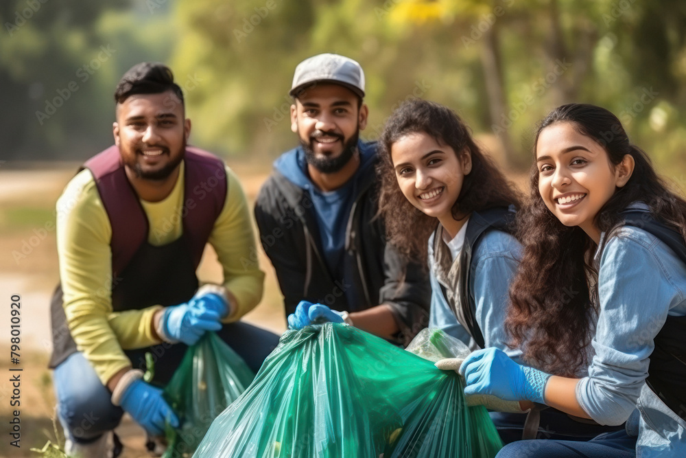 volunteers group collecting garbage. save earth concept. volunteers group collecting garbage. save earth concept.