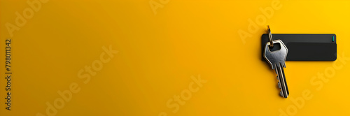 Modern electronic keycard web banner. Electronic keycard isolated on yellow background with copy space. photo