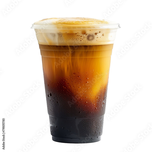 Nitro Cold Brew in a plastic cup for take away, isolated on a transparent background