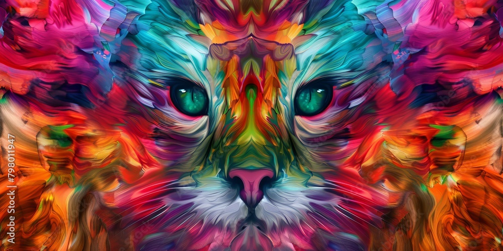 Colorful abstract painting of a cat's face