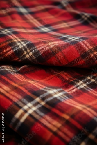 b'Red and black wool fabric with a tartan pattern'