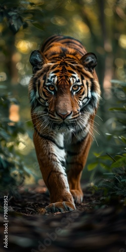 b'A fierce tiger walking through the jungle' © Adobe Contributor