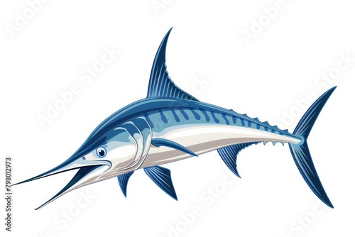 A majestic blue marlin fish against a clean white backdrop. Perfect for seafood industry promotions