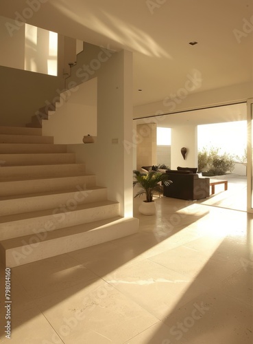 b'Bright staircase with large windows in modern home' © Adobe Contributor