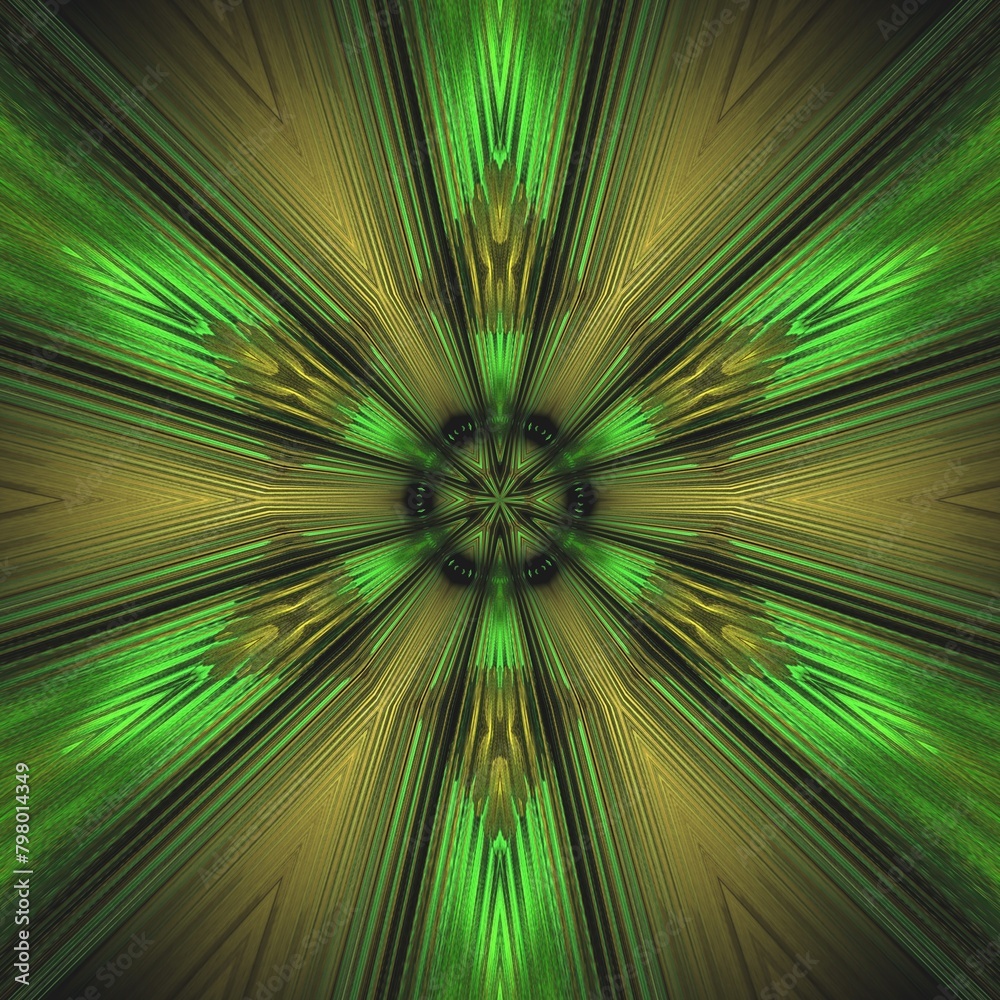 Obraz premium green gold hexagonal floral fantasy design on a black background