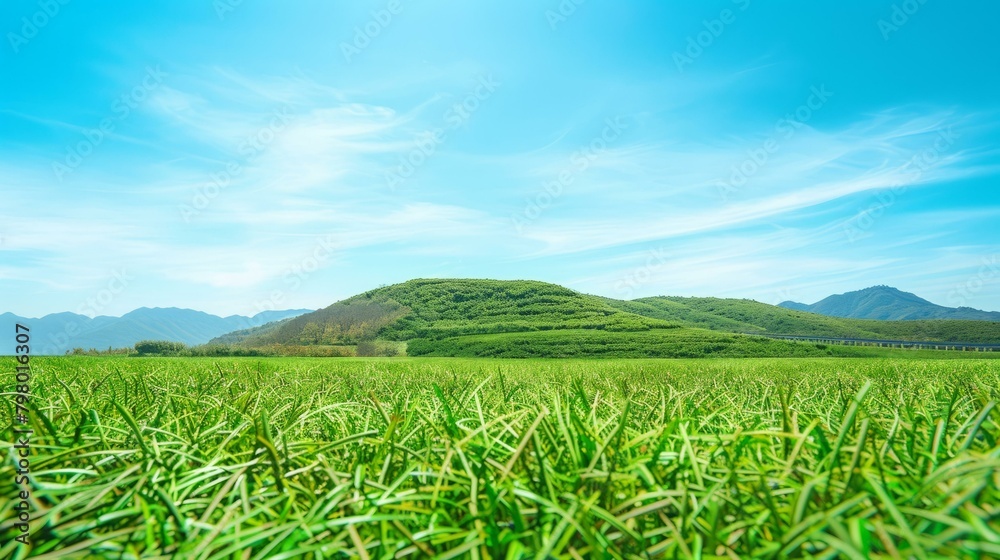 b'Green rolling hills under blue sky' b'Green rolling hills under blue sky'