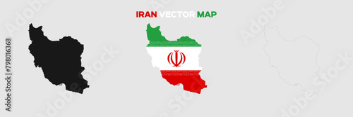 Iran Map Vector Pack. Map with Flag. Gray Map Silhouette. Gray Outline Map. Editable EPS file.