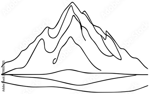 Mountain landscape, one continuous line art drawing