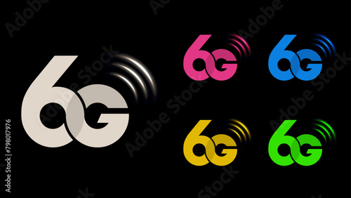 6G Icon Vector for Apps or Mobile Devices: Red, Yellow, Blue, Green, and White Symbols of 6G Network, High-Speed Technology, and Internet. Vector.