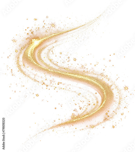 Gold glitter curve wave, golden shiny sparking line curves