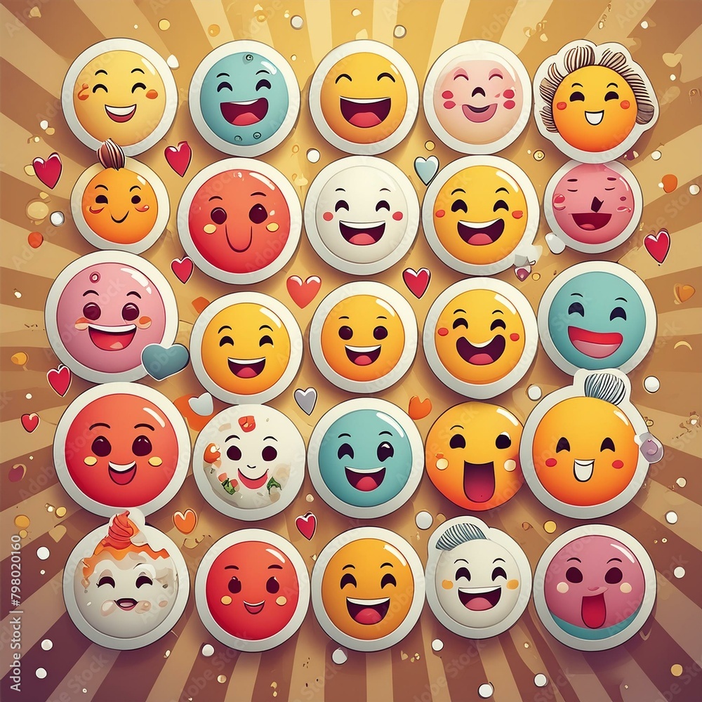 Circular Emoji Stickers featuring a variety of expressive emojis Circular Emoji Stickers featuring a variety of expressive emojis
