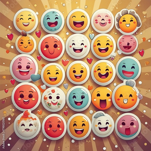 Circular Emoji Stickers featuring a variety of expressive emojis