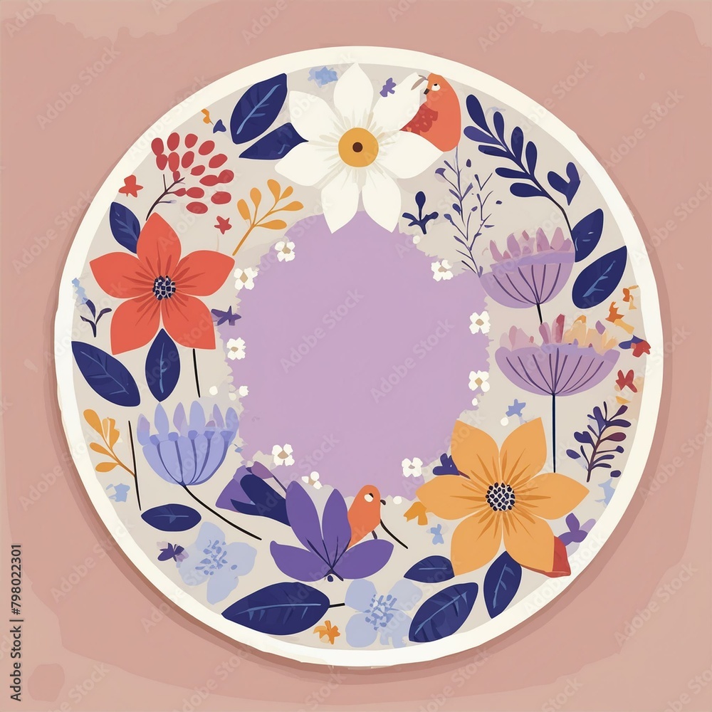 Circular Floral Wreath Stickers celebrating the joy Circular Floral Wreath Stickers celebrating the joy
